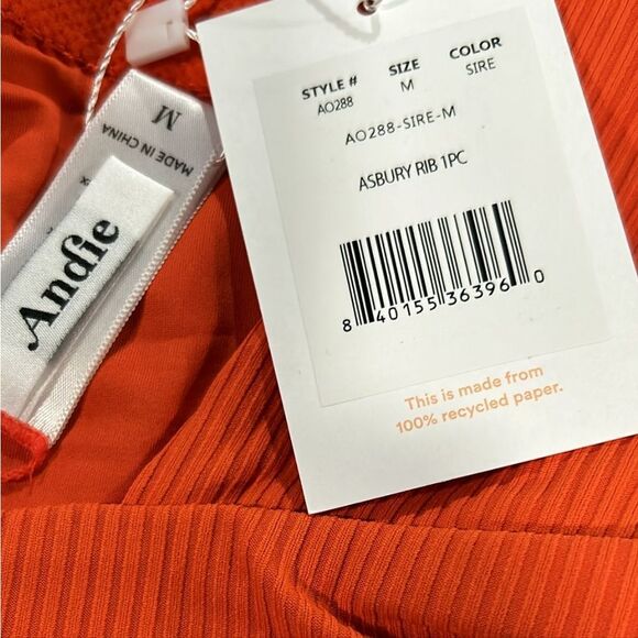 Andie Swim The Asbury One-Piece High Neck Siren Orange Swimsuit NWT Medium - Picture 4 of 7